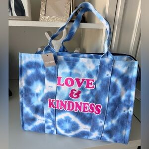FALLS CREEK Tie Dye Blue White Love Kindness Tote Shoulder Canvas Purse Bag NEW